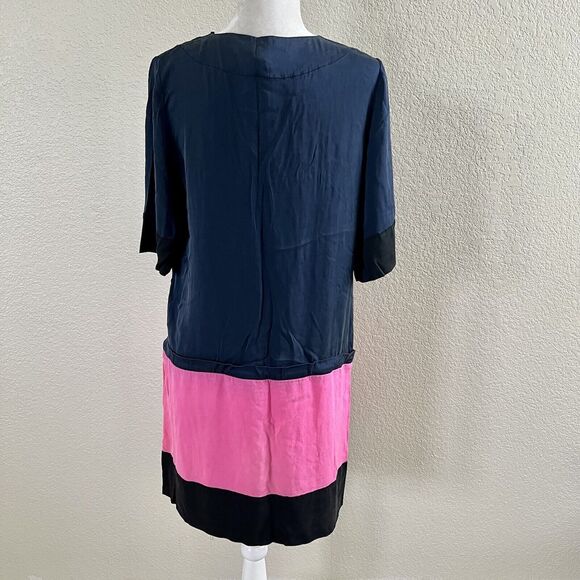 Diane Von Furstenberg Silk Koemi Dress - Size 10 Navy Blue Pink Mini Drop Waist - Picture 7 of 16